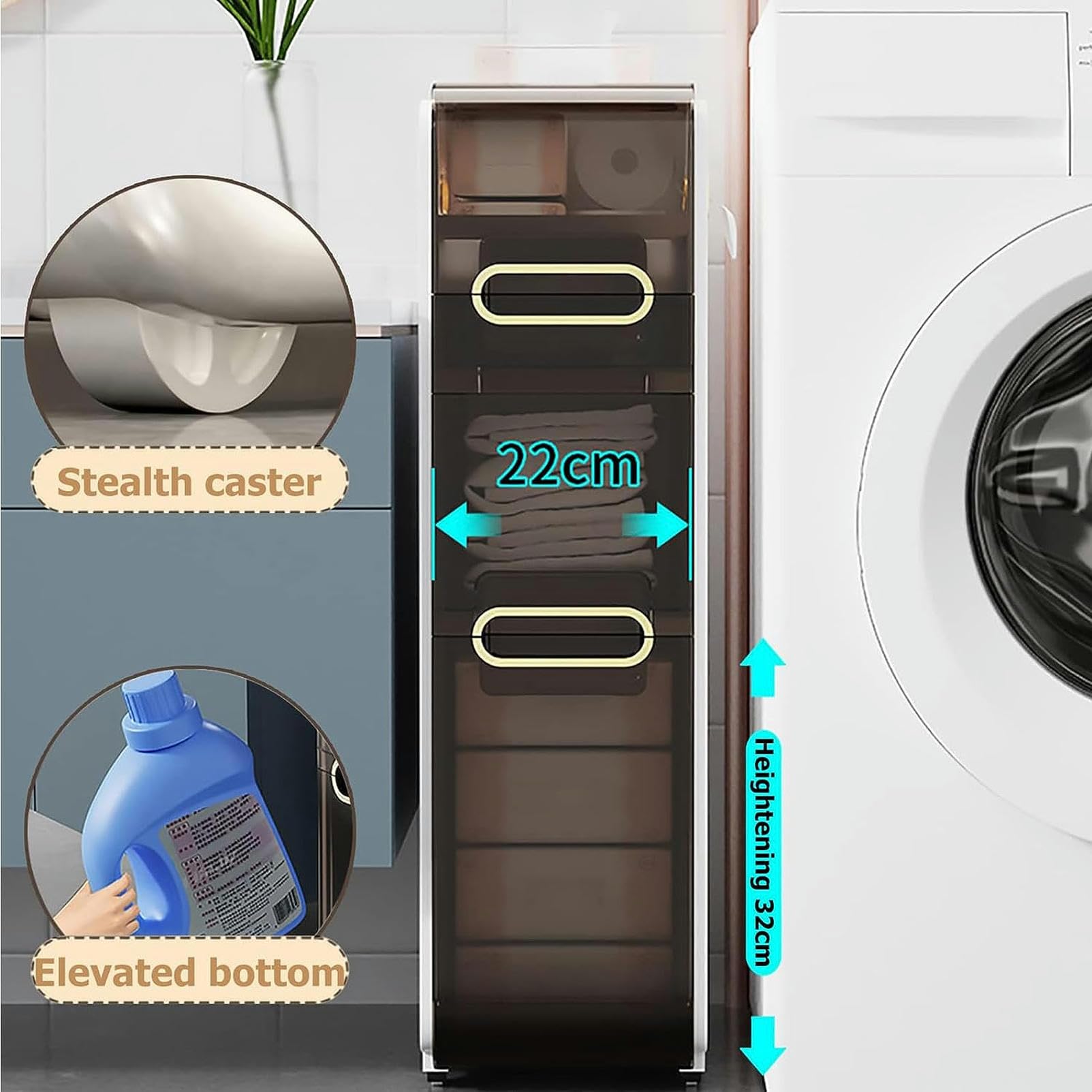 Costway Mobile da pavimento per bagno con cassetti rimovibili scaffale aperto, Unità di