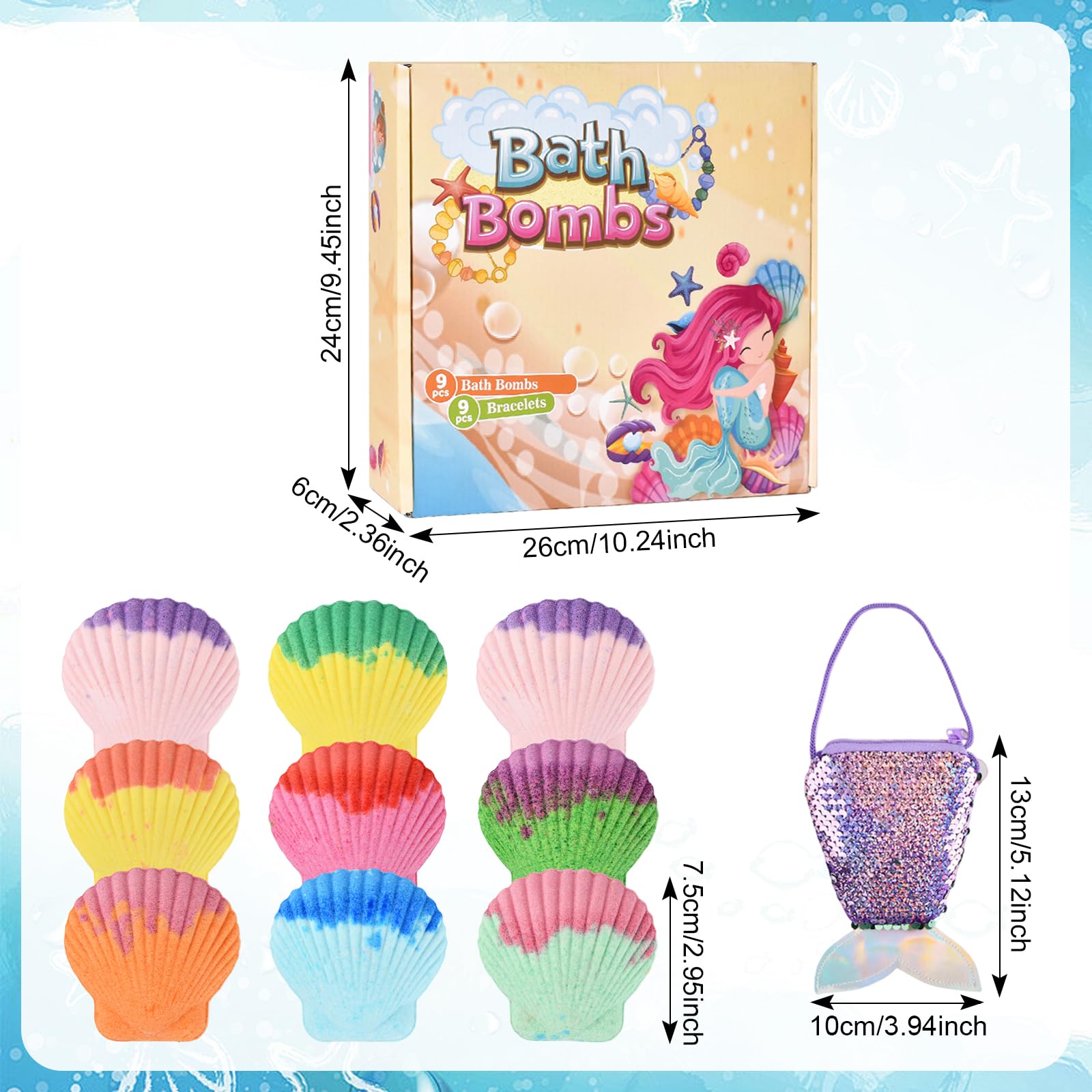 Bombe da Bagno Bambini con Gioielli Sorpresa, 9x150g Bomba da Bagno in schiuma naturale e organica, Effervescenti Bubble Bath Bombs Kit con Borse per Ragazze Regali di Compleanno Pasqua Natale