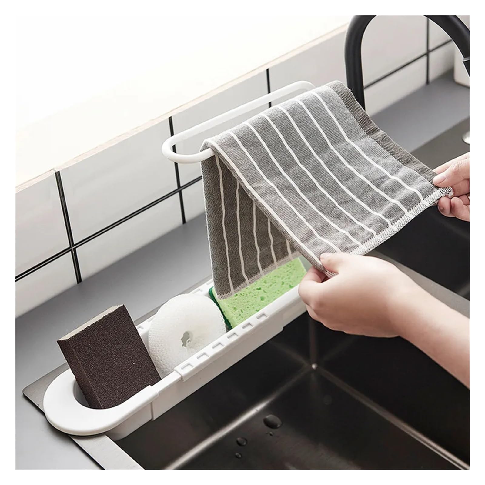 Escurridor Fregadero 1 estante telescópico for fregadero. | Organizador expandible, esponja de cocina ajustable, soporte for jabón, escurridor de almacenamiento, limpiador