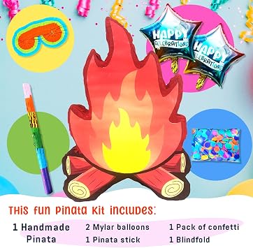 Campfire Pinatas,Perfect for Flame Party Birthdays, Camping Adventure, Baby Showers and Themed Party Decorations