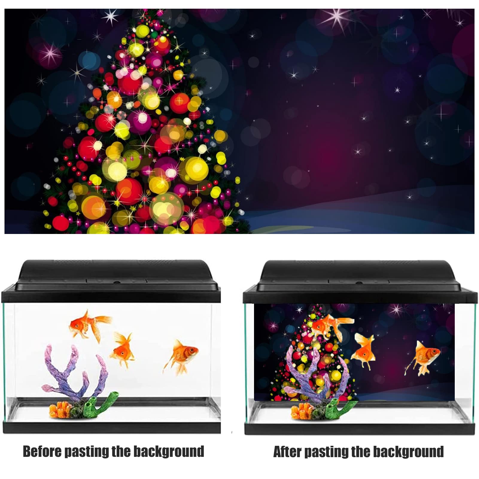 BAHULA Adesivo per acquario di Natale con sfondo per acquario, adesivo per acquario, sfondo 3D in PVC, autoadesivo per acquario, sfondo acquario, 122 x 76 cm