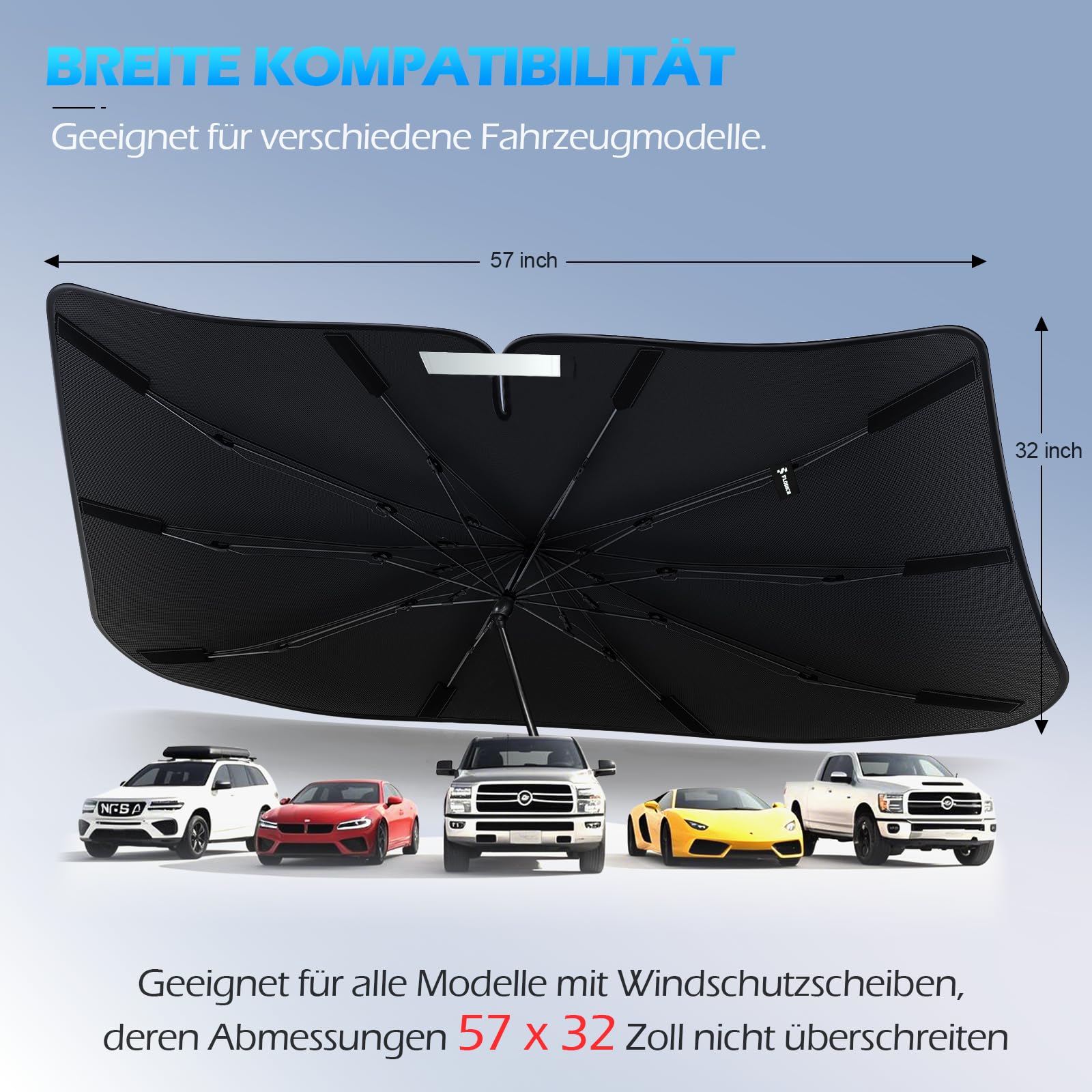 FLORICH Sonnenschutz Auto Frontscheibe Faltbarer Auto Windschutzscheibe Sonnenschirm mit Aufbewahrungstasche UV-Schutz, Wärmeisolierung für die Meisten Autos, SUV, MPV, LKW (145 cm X 82 cm)
