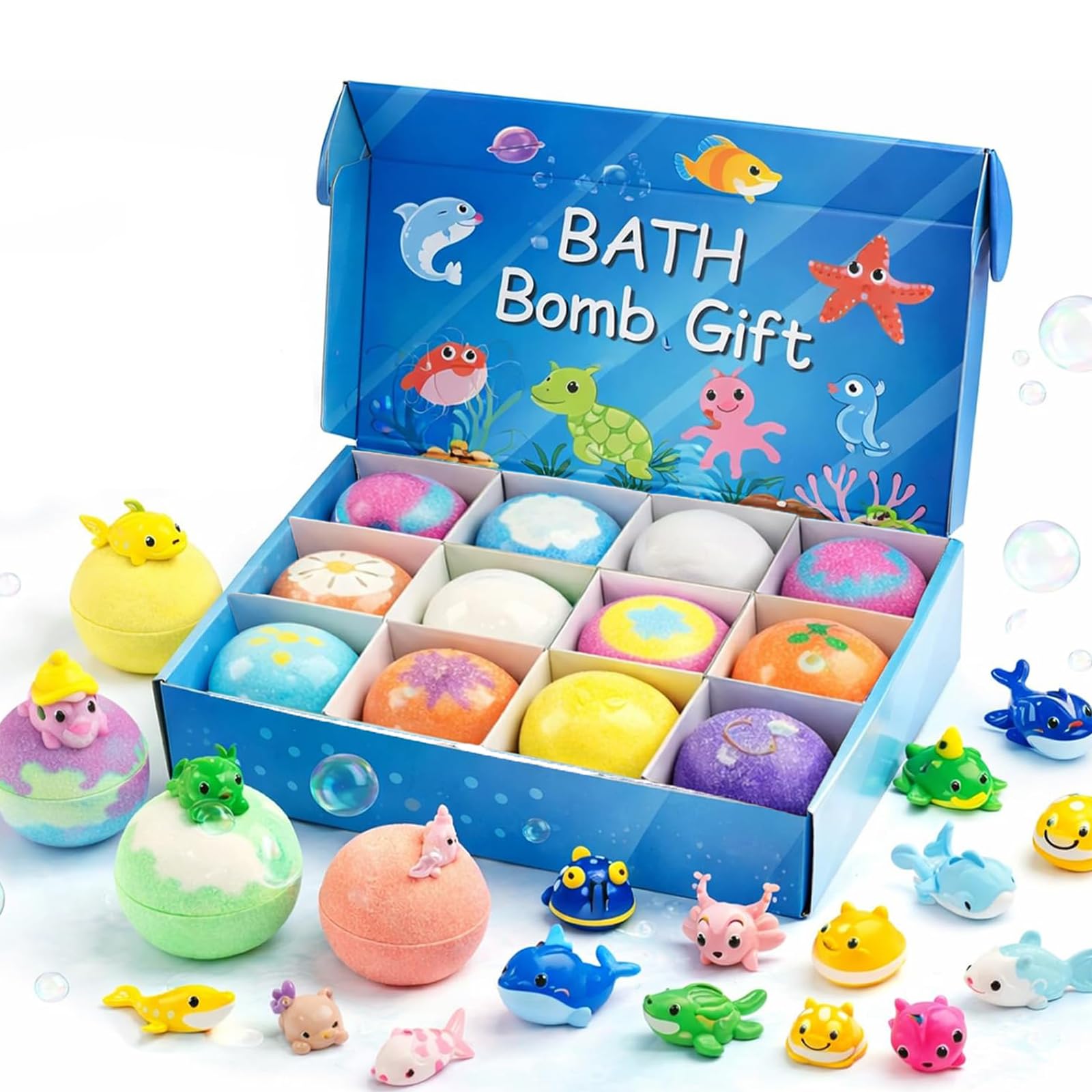 Bath Bombs for Kids with Surprise Inside, 12 Pack Kid Bath Bombs Gift Set, Easter Basket Stuffers Birthday Gift Set for Boys Girls (12Stück)