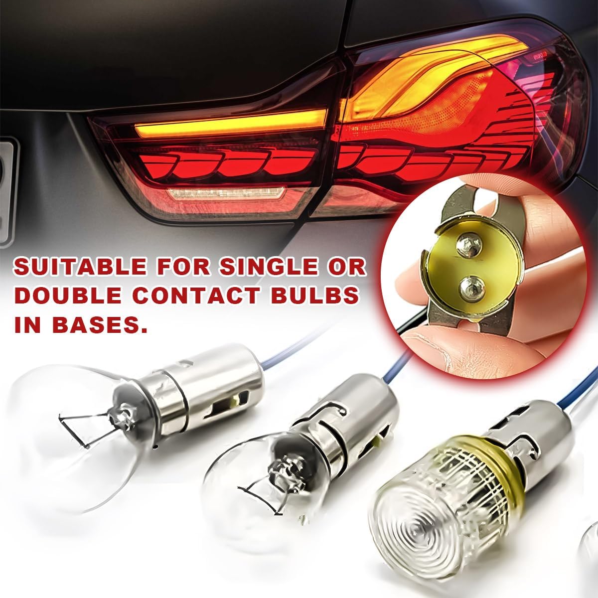 Wevdn 2 PCS Car Bulb Socket, BAY15D 1157 LED Light Bulb Snap-in Socket Holder with Wire Connector, Automotive Bulb Socket Adapter for Brake Lamp Turn Signal Light, Car accessories