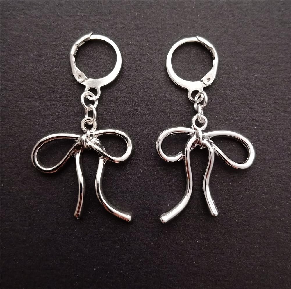 Bowknot Leverback Earrings for Women, Bow Pendant Dangle Earrings, Dainty Minimalist Simple Alloy Charm Jewelry - Image 2