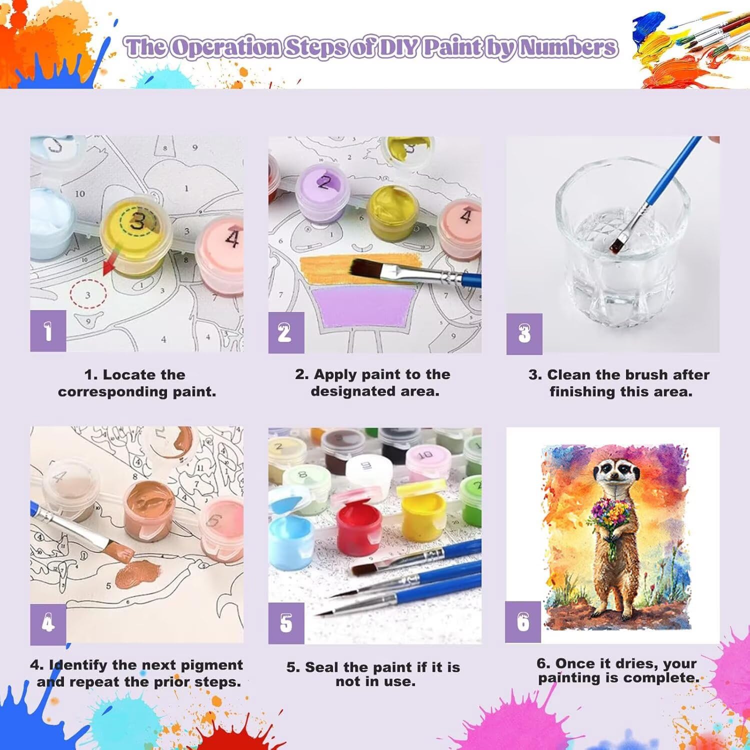 WEISHIWE Suricato Dipingere con i Numeri per Adulti, 70x90cm a-352 | Paint by Numbers Kit con Pennelli e Acrilico Pigmento, Fai da te Olio La Pittura di Numeri Kit, Decora la Casa, senza Cornice