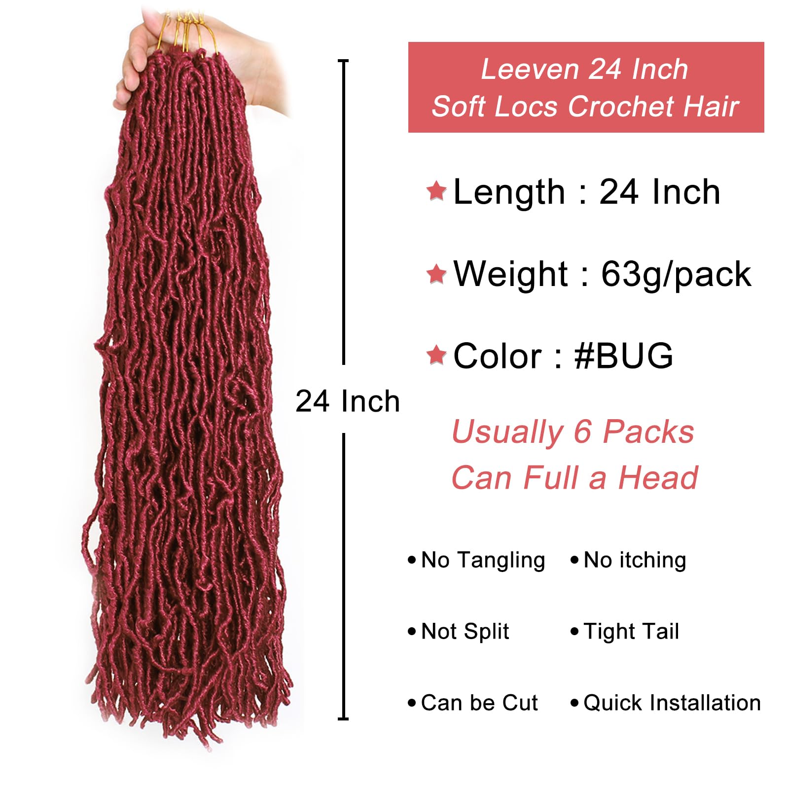 Snapklik.com : 24 Inch Soft Locs 6 Packs Burgundy Distressed Faux Locs ...