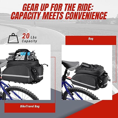 Miniatura 5 de Flexzion Portabicicletas ajustable, capacidad de 20 libras, color negro, soporte de carga trasero para bicicleta, soporte universal de aluminio