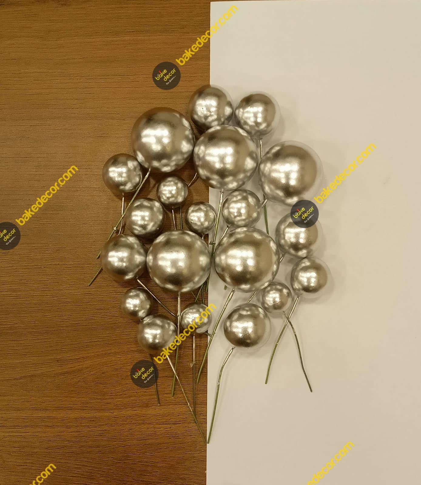 Bake Decor 20 Pc Faux Ball Cake Topper Ball Topper Cake Decorating Faux Ball Topper 4 Size Mix Ball (Silver)