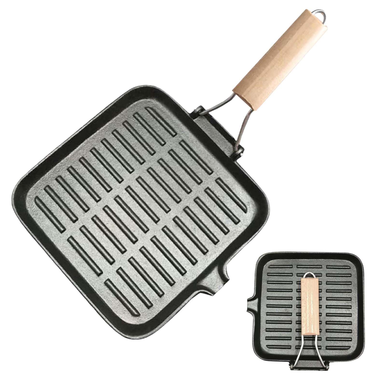 Sartén plegable de hierro fundido, 20 x 20 cm, Parrilla de inducción antiadherente, Parrilla de hierro fundido, Sartén parrilla de aluminio fundido, apto para cocinas de inducción, fácil de limpiar