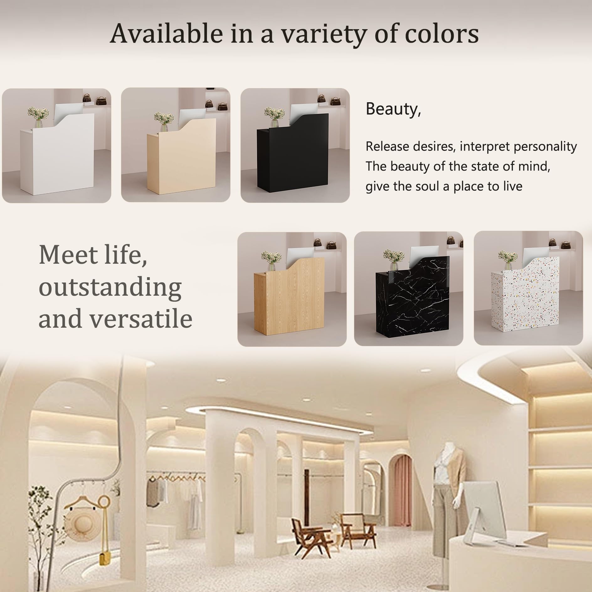 Bancone Reception,Banco Cassa per Negozio Ufficio,Tavolo Bancone con Cassetto,Bancone Espositivo,Semplice Moderno Tavolo Bar MDF,per Sale aziendali,Pasticcerie,Frutterie,Hotel(Cream,60x40x95cm)