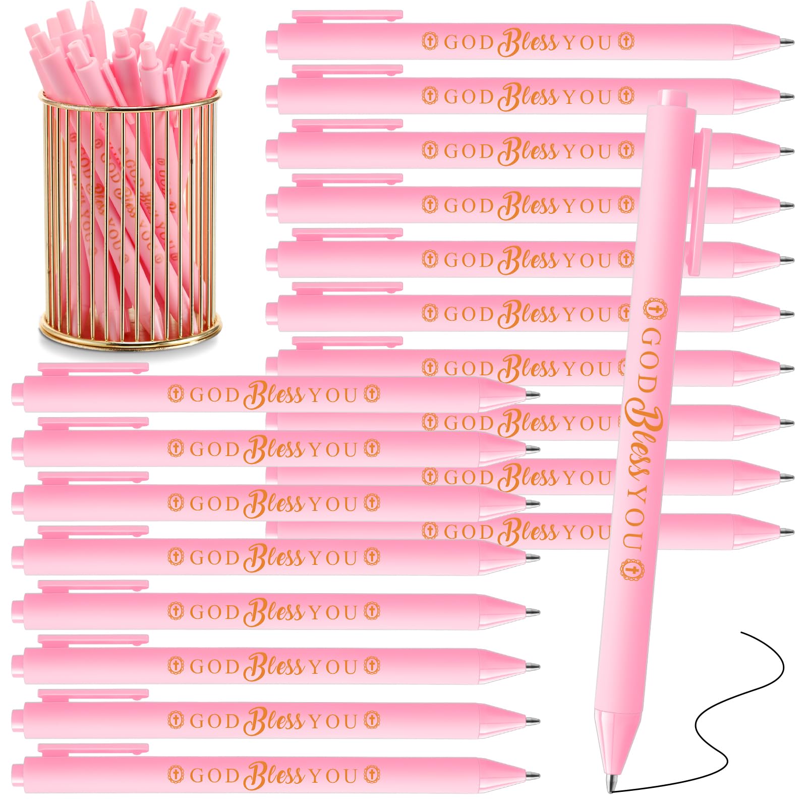 Ireer 36 Pcs First Communion Favors for Guests God Bless You Pens Bulk Mother's Day Church Gifts Christian Pens Baptism Party Favors Religious Gifts for Women Church Writing Supplies(Pink)