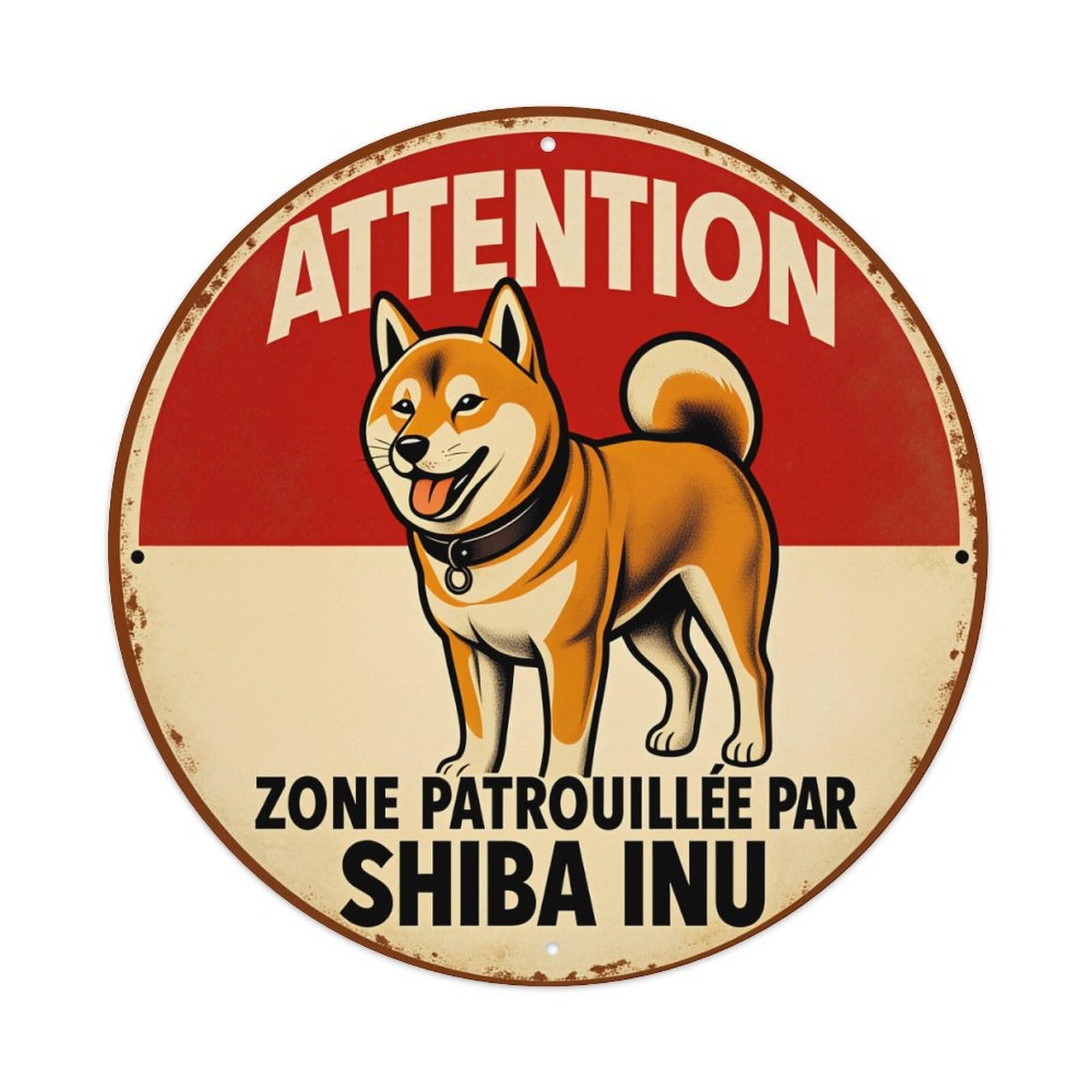 Attention Zone Patrolled By Shiba Inu Metal Tin Sign Vintage Garden Bedroom Cafe Bar Man Cave Home Wall Decor Metal Poster 8x8 inches