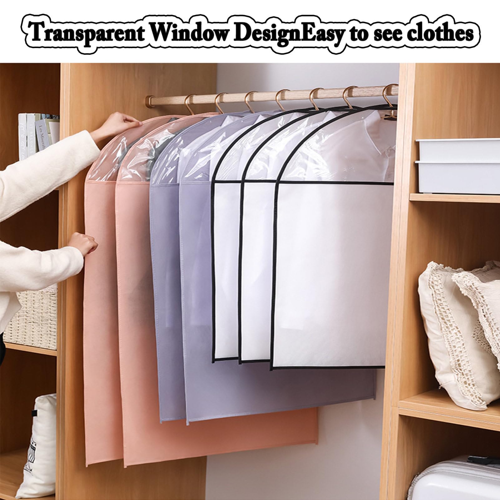 4 Borsa per Abiti Borsa per Abiti da Appendere in Tessuto Non Tessuto Traspirante con Finestra Trasparente, per la conservazione di Indumenti Antipolvere e a Lungo Termine,60×120cm