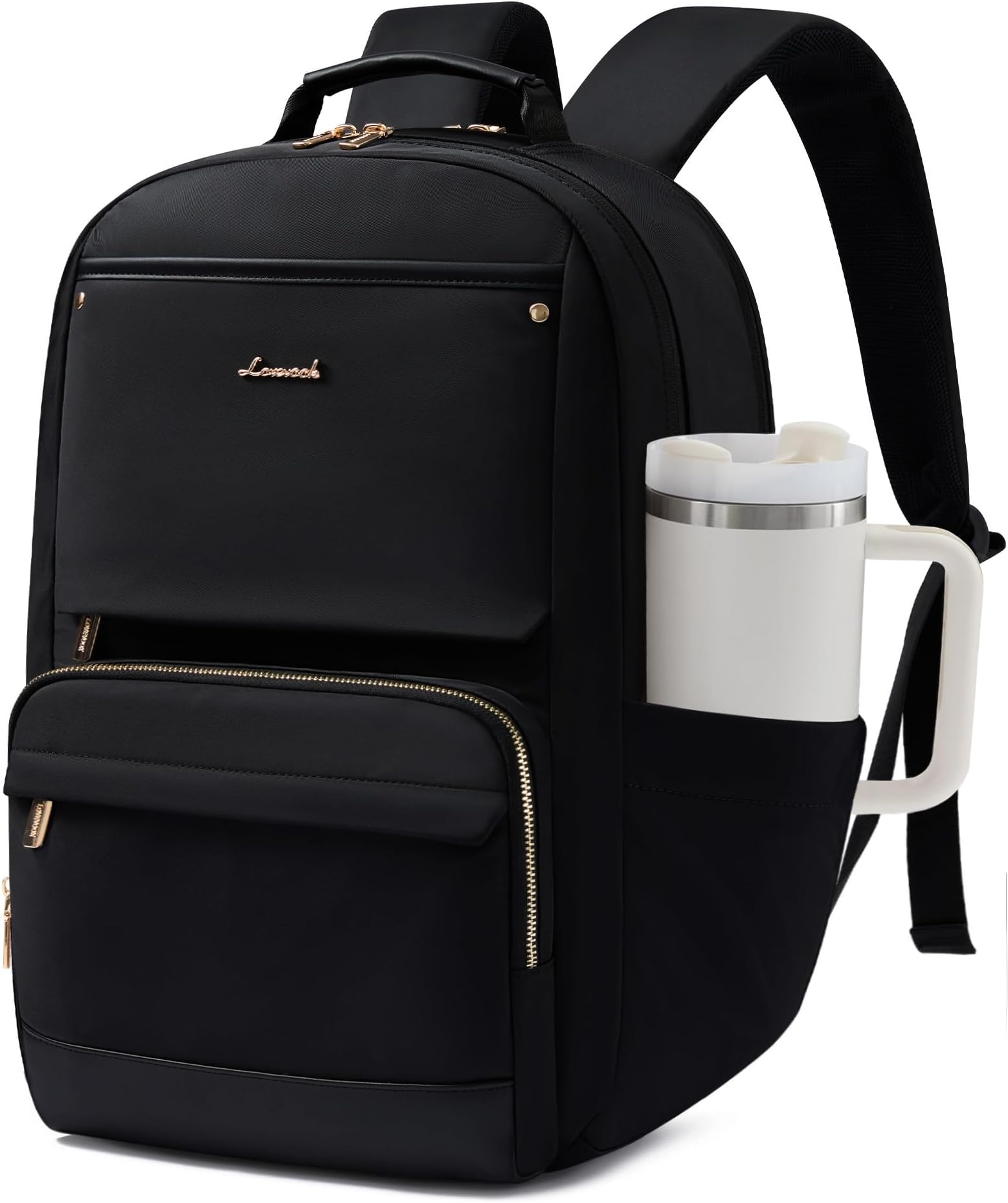 LOVEVOOK Laptop Backpack for Women with Large Capacity Cup Pocket, 15.6 inch Work Purse Travel Bag for Teacher Nurse, Waterproof Computer Business Back Pack, Cute Bookbag for College, Black