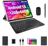 Android 15 Tablet&comma; 12GB&plus;64GB&plus;1TB Expand&comma; 10 Tablet Productivity Bundle with Keyboard Case&comma; Stylus Pen&comma; Octa-core CPU&comma; Dual Camera&comma; WiFi6&comma; 6000mAh Battery&plus;18W Fast Charge&comma; Support Face Unlock &lpar;Black&rpar;