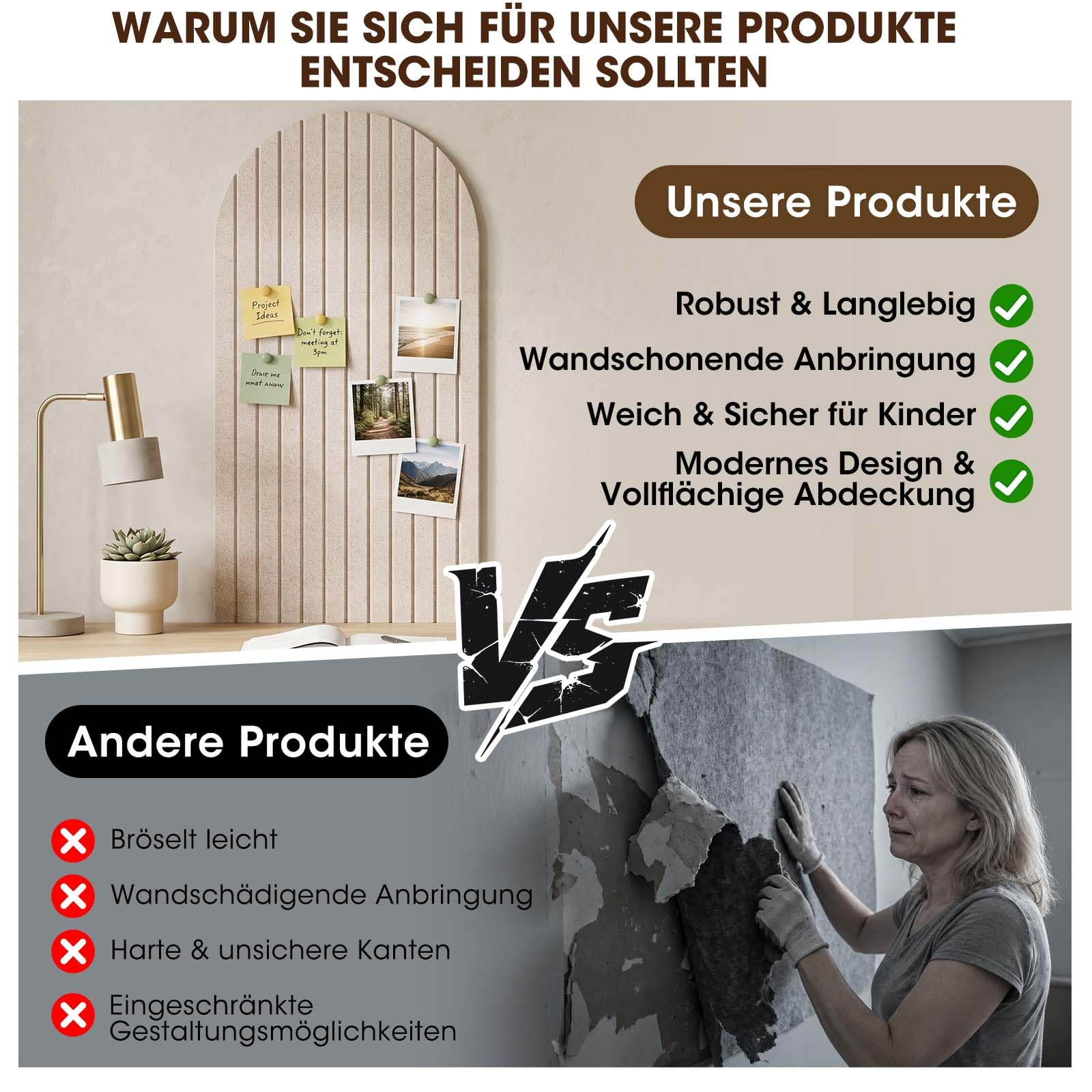 120 x 60 cm Filz-Pinnwand, selbstklebend, 3er-Pack Kork-Alternative, 0,9 cm dick, Fotowand, Pinnwand, Memoboard mit 30 Pinnadeln für Büro, Küche, Zuhause, Beige