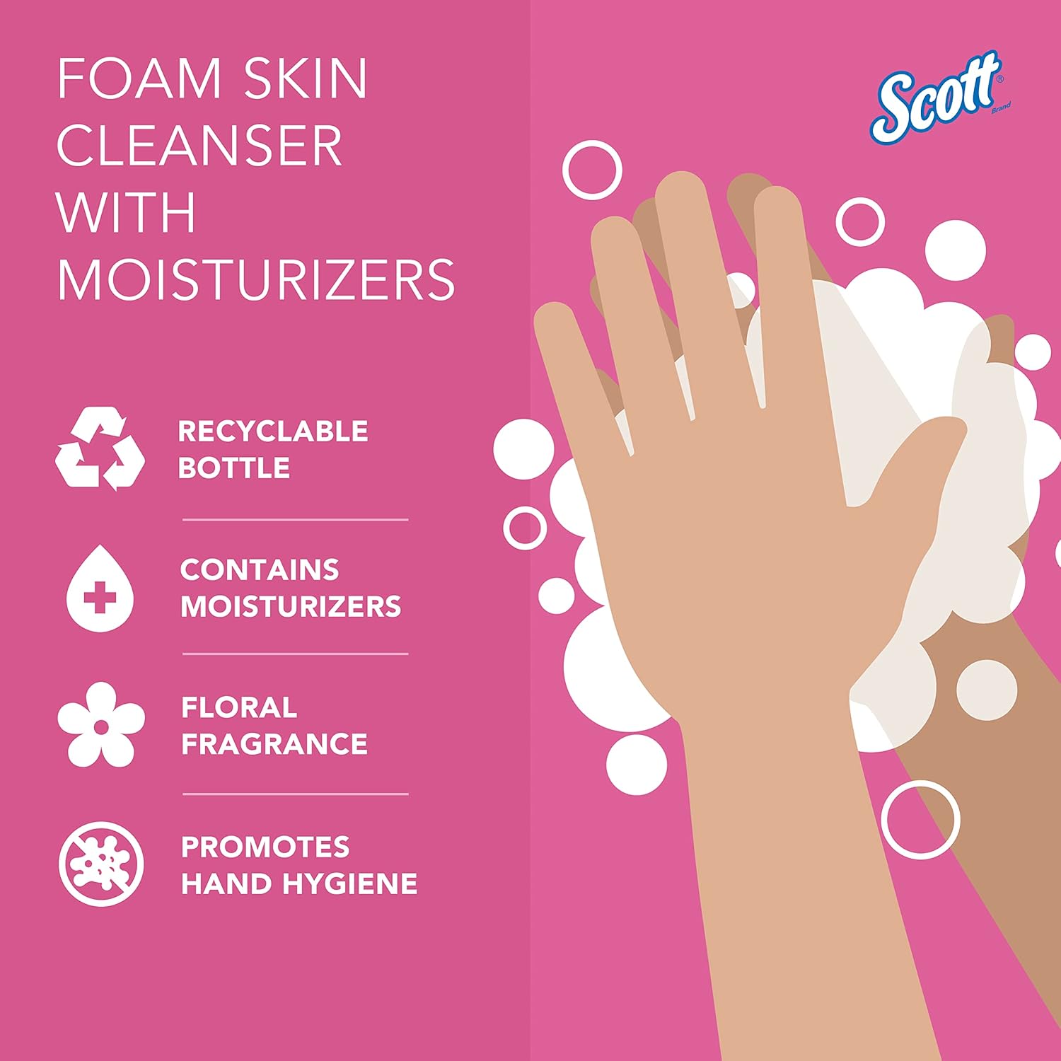 Scott Professional Foam Hand Soap with Moisturizers (91592), 1.2 L, Foaming, Pink, Floral Scent, Automatic Refills, for Kimberly-Clark Professional ICON Dispensers (2 Bottles)