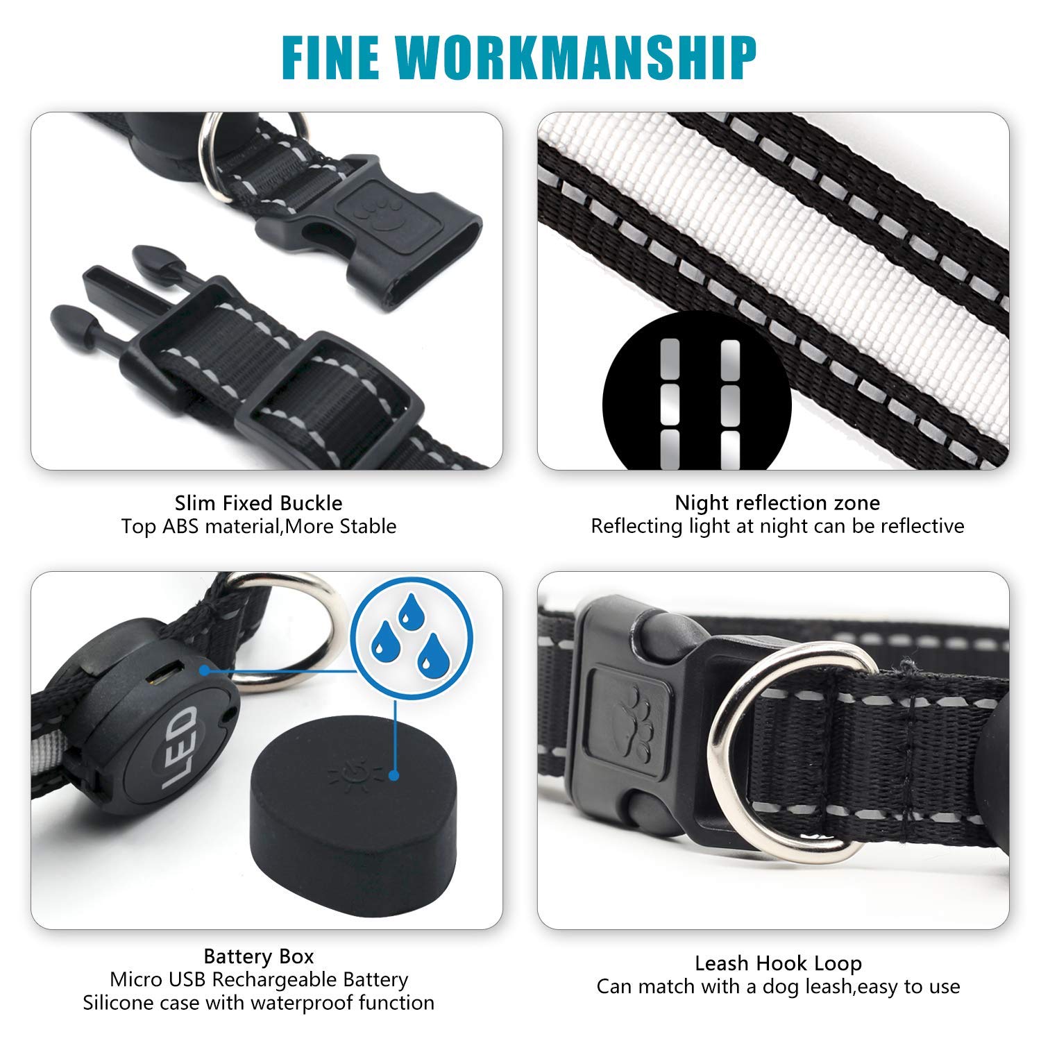 Collar de Seguridad LED para Perro, Recargable por USB, Collar de Nailon para Mascotas con Hebilla de Metal, Resistente al Agua, luz Intermitente, Hace Que tu Perro Sea Visible, Seguro y Visto