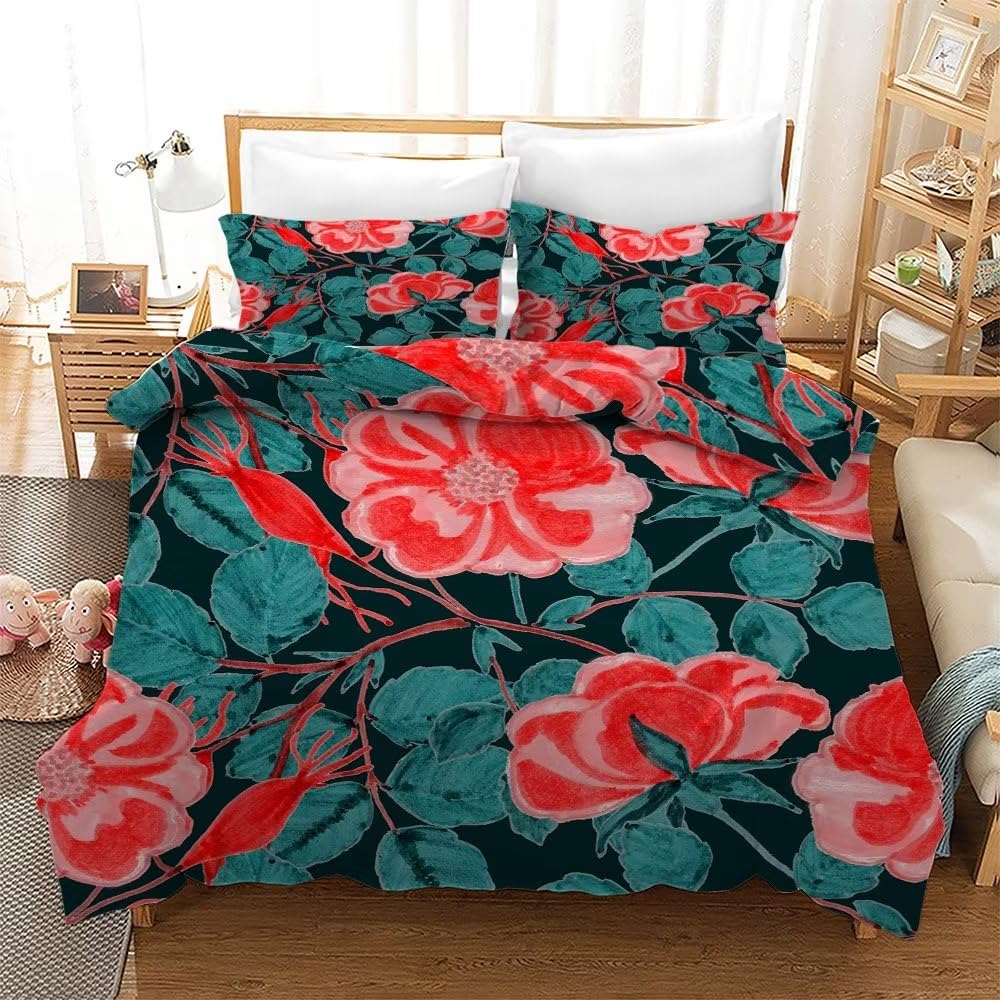 LoCzek Flower zestaw pościeli na łóżko Super King, rośliny, zestawy poszewek na kołdrę z zamkiem błyskawicznym, łatwa pielęgnacja, luksusowy zestaw pościeli z miękkiej mikrofibry, zawiera 1 poszewkę