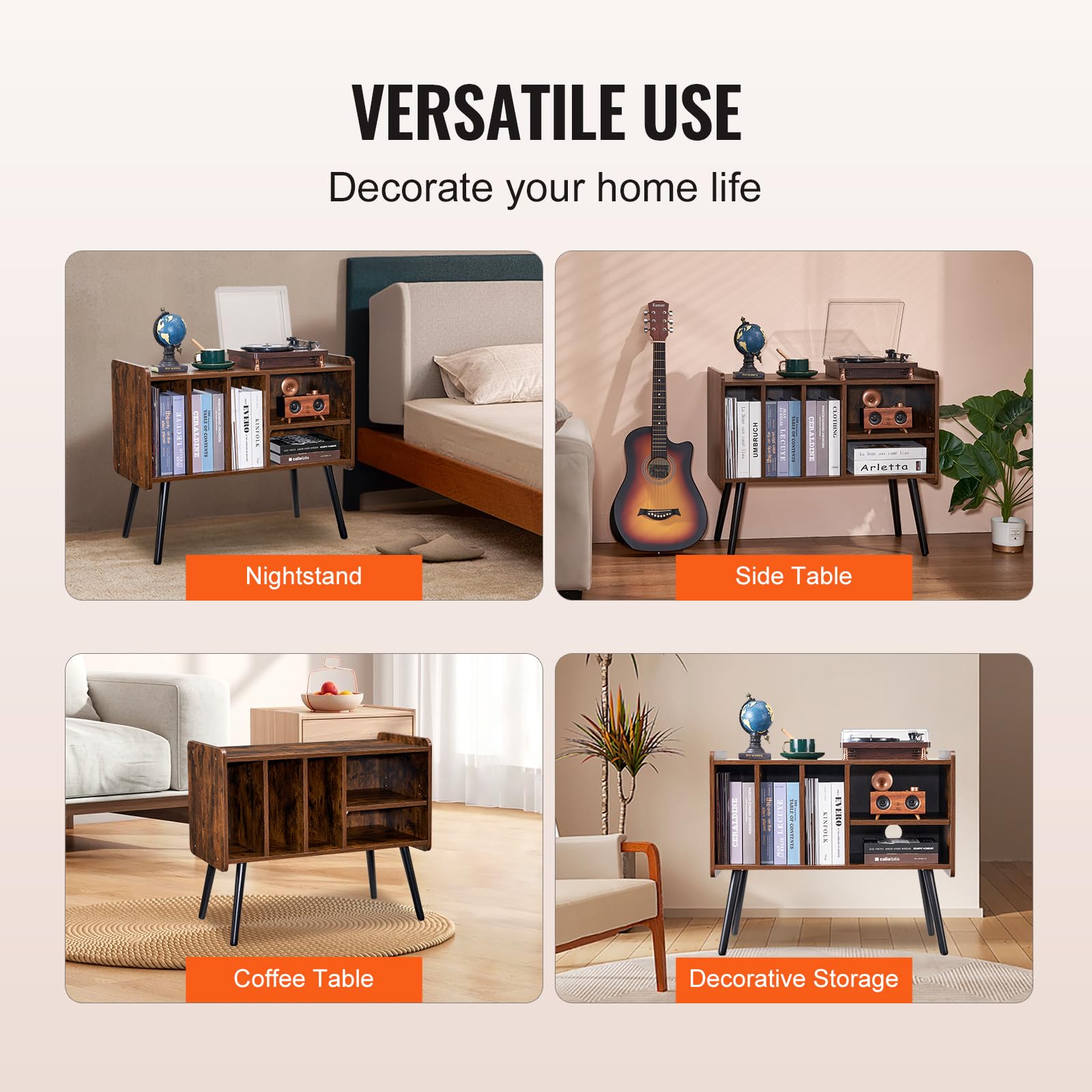 Platenspelerstandaard met verwijderbare planken, platenstandaard met opbergruimte voor maximaal 100 albums, vinylplatenkast, draaitafel, in hoogte verstelbaar voor woonkamer/slaapkamer | NL
