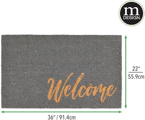Miniatura 3 de mDesign  Tapete rectangular para entrada, de fibra de coco natural y goma, con la palabra "Welcome"