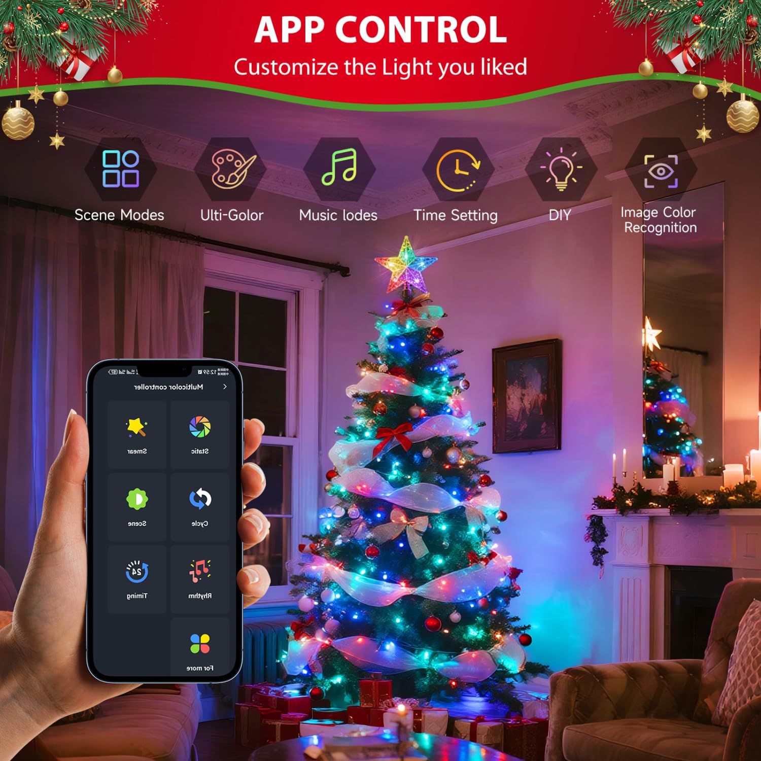 Albero Di Luci Natalizie Intelligenti Aigostar - 2.5m, 250 LED RGBIC, Controllo App/telecomando, IP44, Timer, Per Interni/esterni
