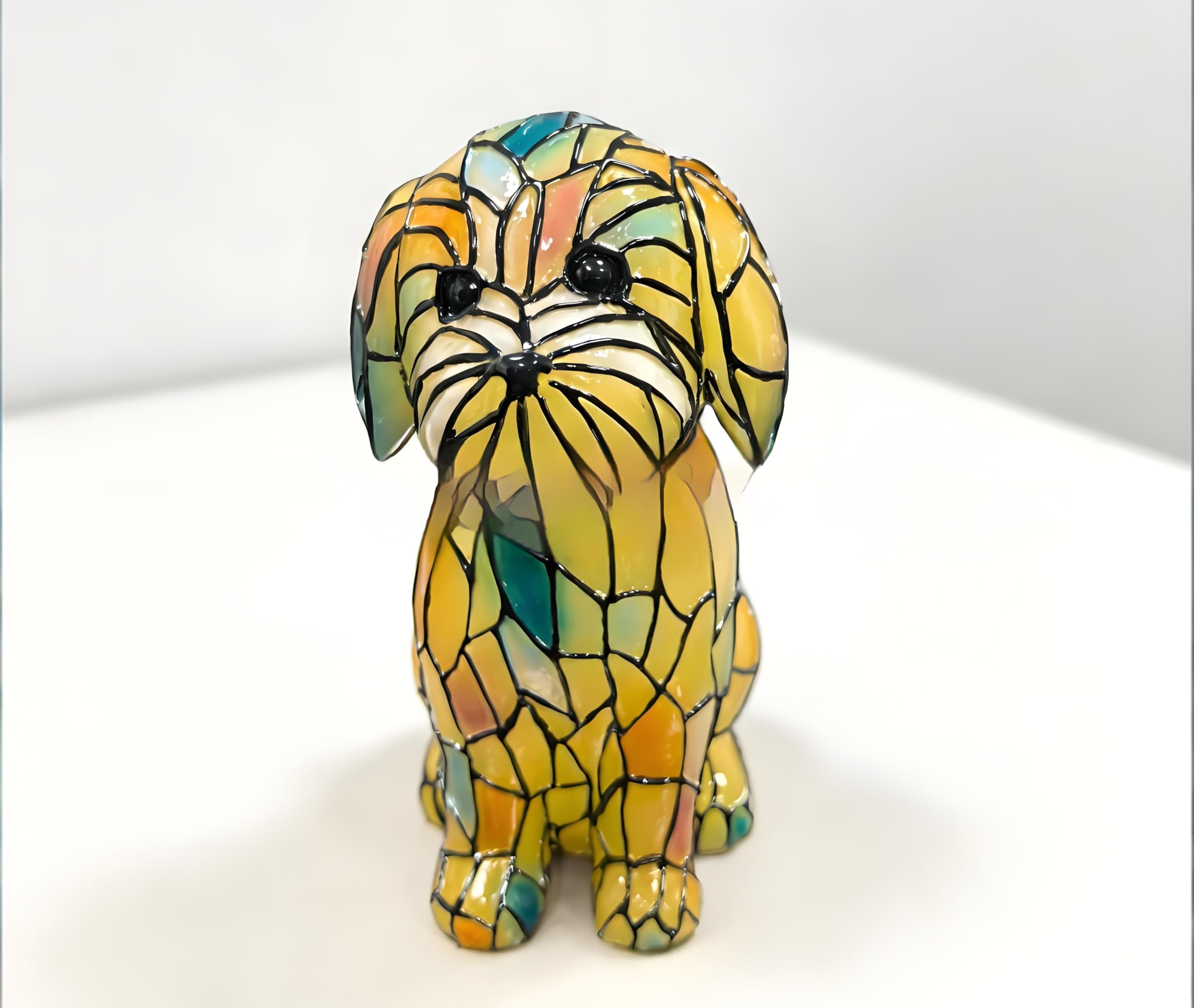 Lampe Chien Vitrail, Veilleuse Chien, Stained Glass Dog Lamp, Décoration Intérieure, Lumière LED Ambiance, pour Chambre, Bureau, Maison, Cadeau pour les Amoureux des Chiens [Classe énergétique A]