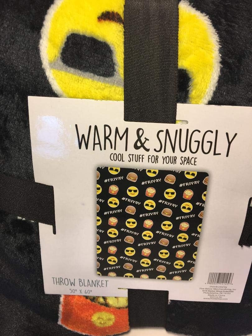 Velvet Fleece Emoji Throw Blanket ( Black and yellow) 50 x 60 inches Cool guy,Burgers.Fries