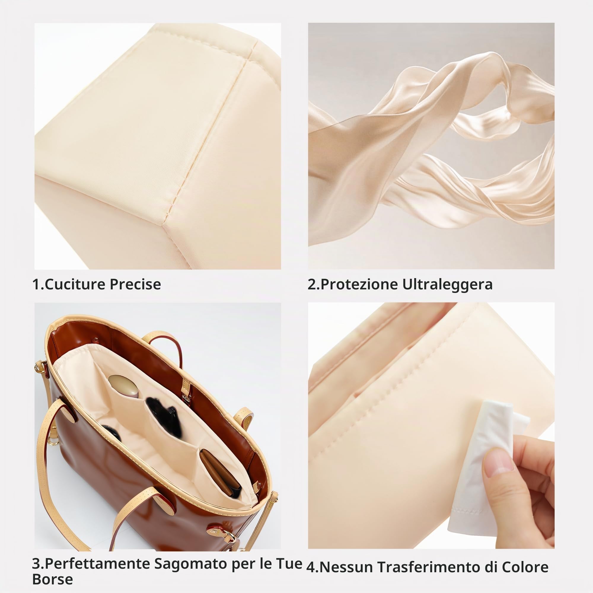 DGAZ seta organizer per LV Neverfull PM/MM/GM, donne borsetta organizer, Organizzatore di borsa leggero (Craie, MM) | Lussuosa tasca interna in raso, vestibilità perfetta, protezione delicata, leggera