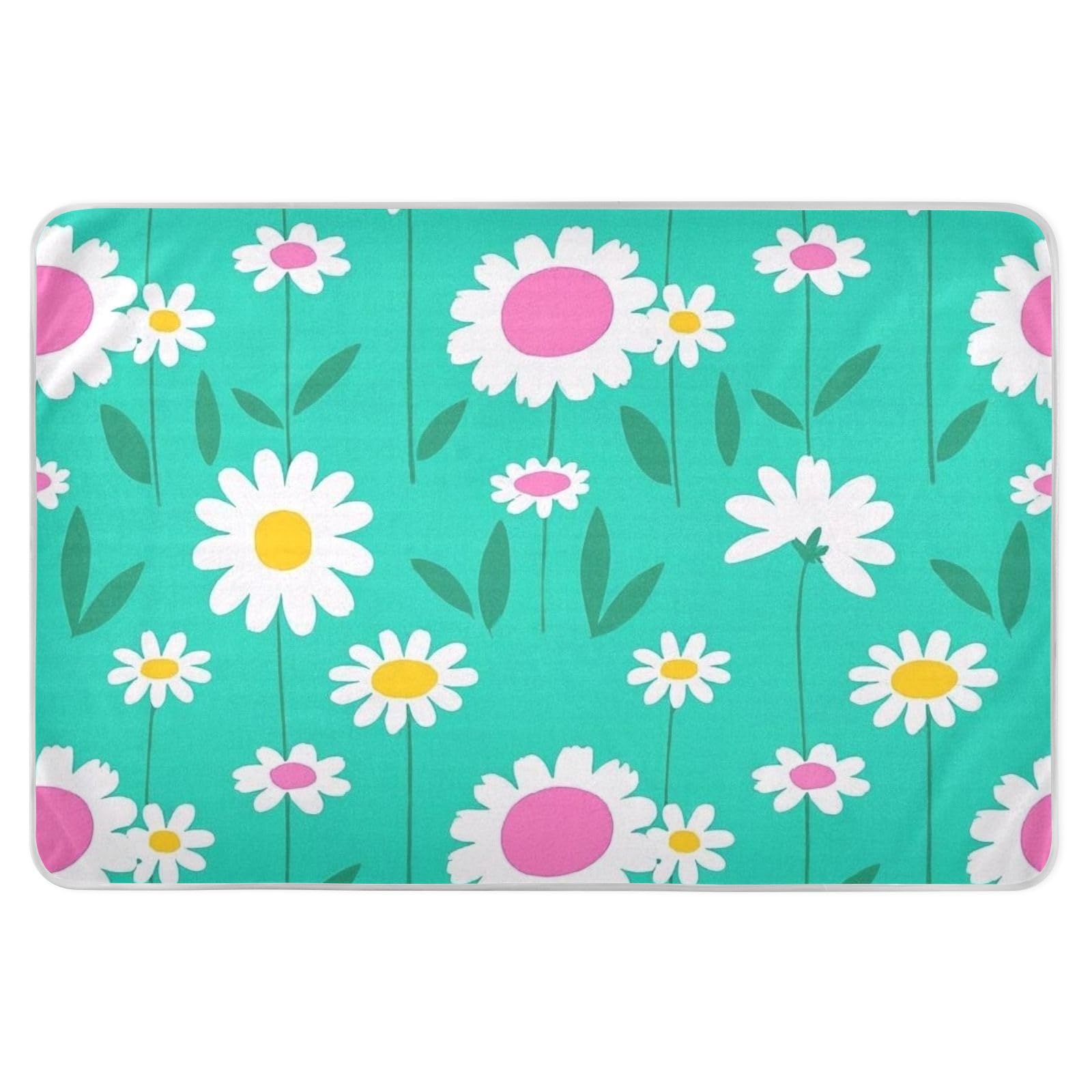 Daisy Flower Peach White Turquoise Baby Bed Pad Water Resistant Bed Wetting Pads Breathable Bed Liners for Baby Boys Girls , 52