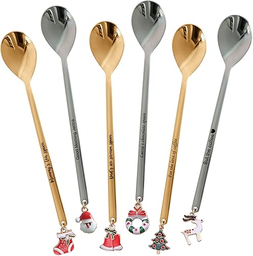Juego de cucharas personalizadas de Navidad grabadas con nombres personalizados, citas, fechas para té, café, sopas, helados, postres para