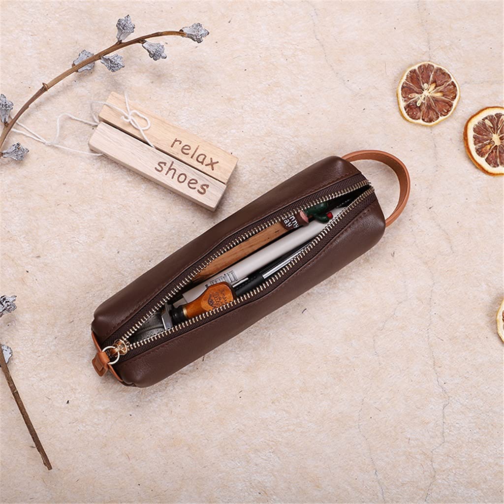Estuche para lápices de Negocios de Estilo japonés: Gran Capacidad, Cuero Genuino, Primera Capa de Piel de vacaMarrón oscuro21*4cm*6cm