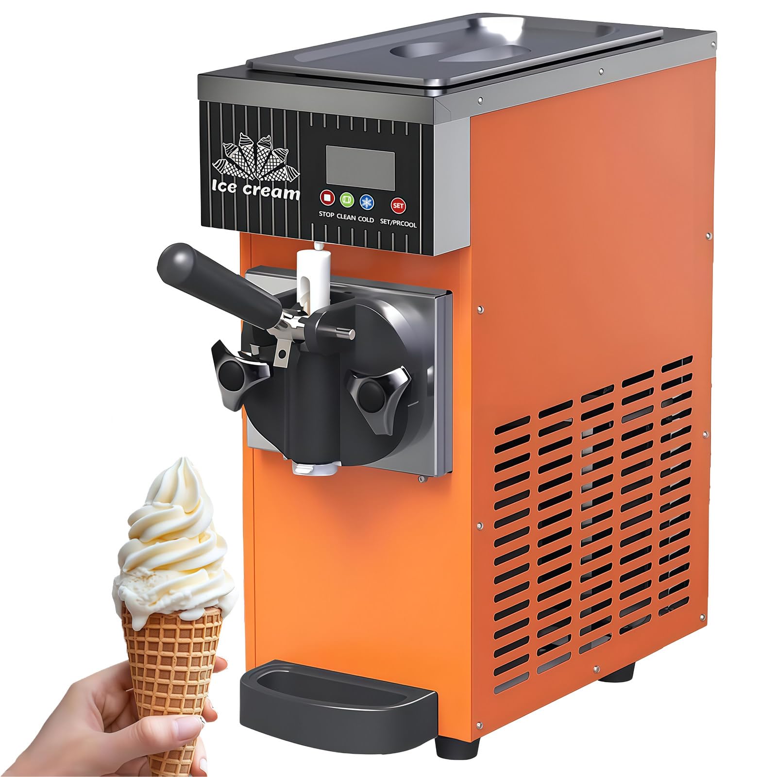 BANGBANGJI Single Flavor Commercial Soft Serve Ice Cream Machine, Countertop Ice Cream Maker, 3.5L Hopper, 4.5-8kg/H Yield, with LED Panel Auto Clean Pre-Cooling, for Home, Parties, Cafés Orange