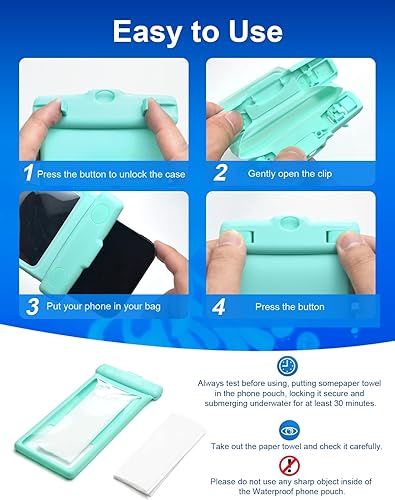 Miniatura 23 de wellhouse Funda impermeable para teléfono, funda impermeable para iPhone 16 15 14 13 12 Pro Max XS Samsung, IPX8 3D bolsa seca para teléfono celular