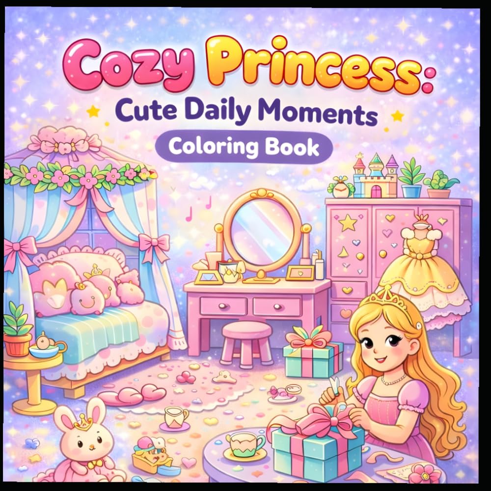 Cozy princess : cute daily moments coloring book: A Sweet & Magical Coloring Book for Kids Ages 4–8