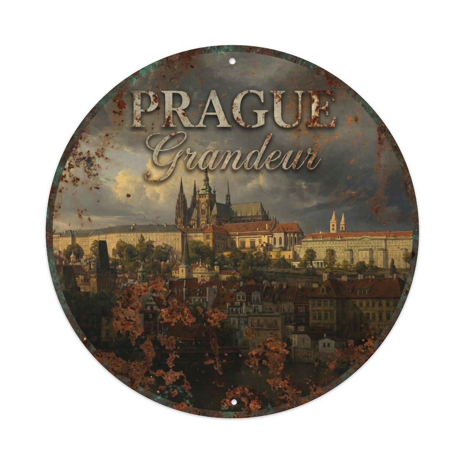 Vintage Travel Prague Czechia Majesty Metal Tin Sign