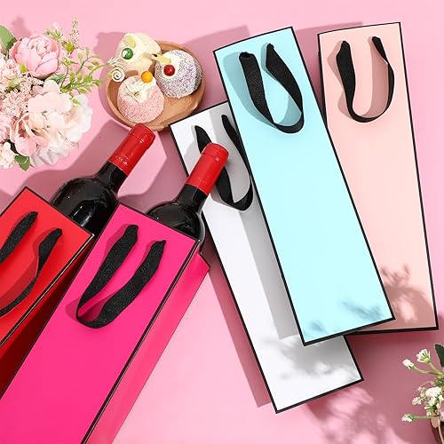 Miniatura 6 de Fumete Paquete de 50 bolsas de regalo para botellas de vino, bolsas de regalo de vino de papel a granel de 13.8 x 3.7 x 3.5 pulgadas, bolsas de vino