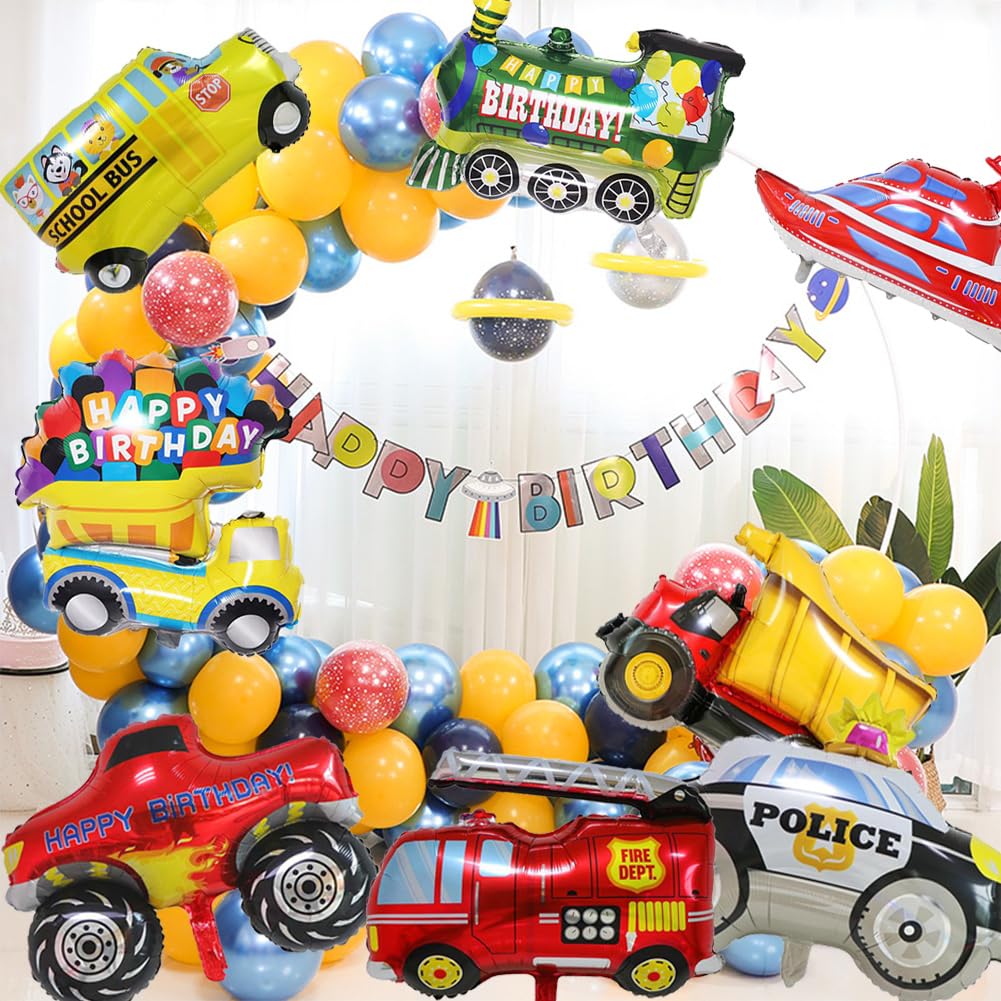 Palloncini foil per auto dei cartoni animati Treno Camion dei pompieri Ingegneria Auto Trattore Scuolabus Palloncino Baby Shower Decorazione festa di compleanno  15