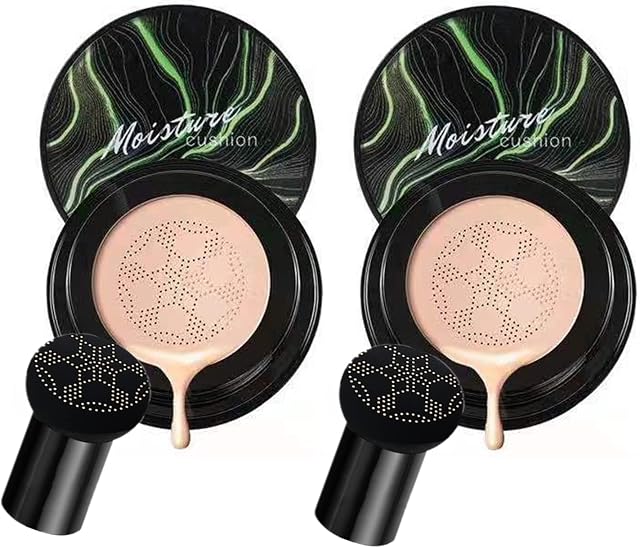 2PCS Mushroom Head Air Cushion CC Cream Natural Moisturizing Full Coverage Foundation Brightening Pigment BB Cream Matte Foundation Set Gift For Women (Natural)