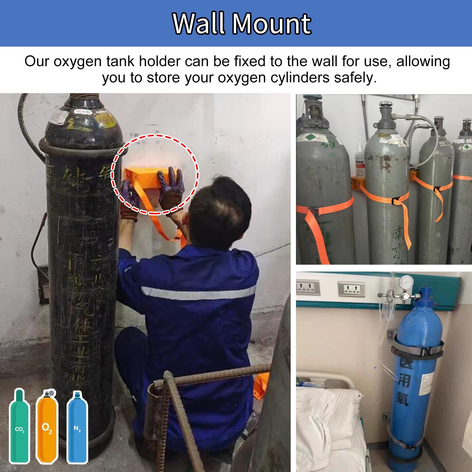 Soportes para Bombonas de Oxígeno Soporte para Tanque de Oxígeno de 2 Unidades para Montaje en Pared, Soporte para Cilindro de Gas Nitrógeno/Acetileno/Propano ABS, Soporte para Cilindro de Oxígeno par