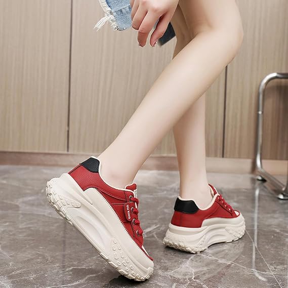 Platform Trainers for Women,Women's Chunky Platform Sneakers,Wedge Trainers for Women,Anti Slip With Thick Sole Breathable Fashion Running Sneakers,Ladies Flat Low Top Fashion Trainer