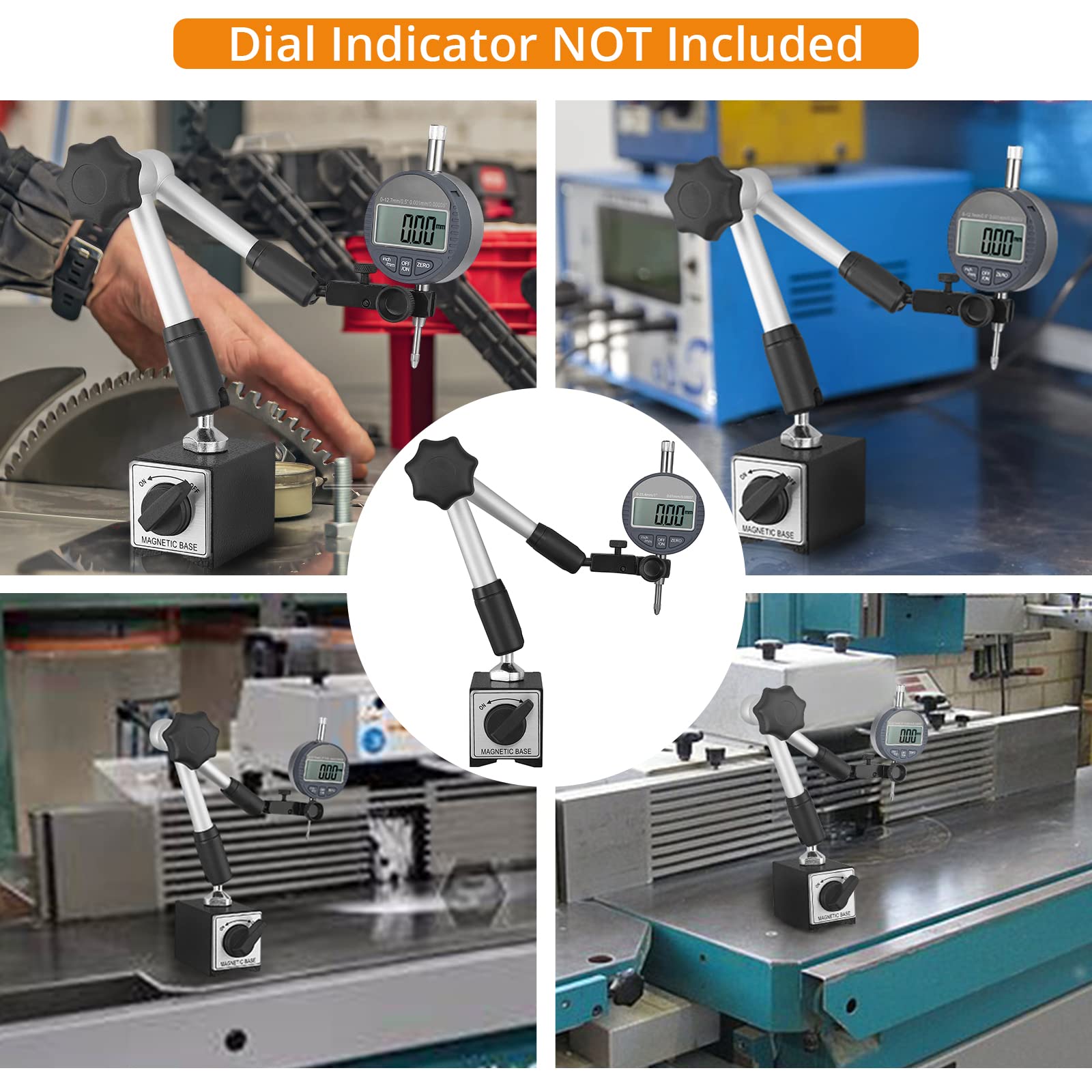 Neoteck Base Magnétique pour Indicateur 100KG Support de Base Magnétique pour Jauge d'Indicateur à Cadran Numérique en Acier 220 lbs Support de Montre Flexible Cadran avec Interrupteur ON/OFF