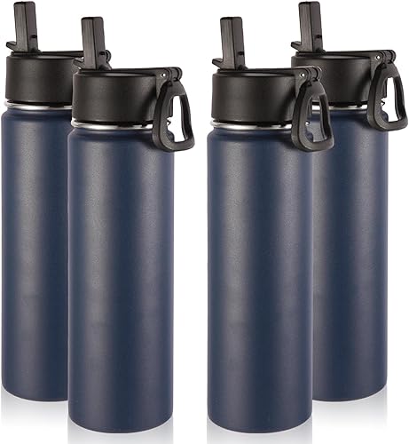 Miniatura 32 de Volhoply Botellas de agua aisladas de 22 onzas con tapa con popote, botella deportiva de acero inoxidable con asa, tazas de agua de metal al vacío