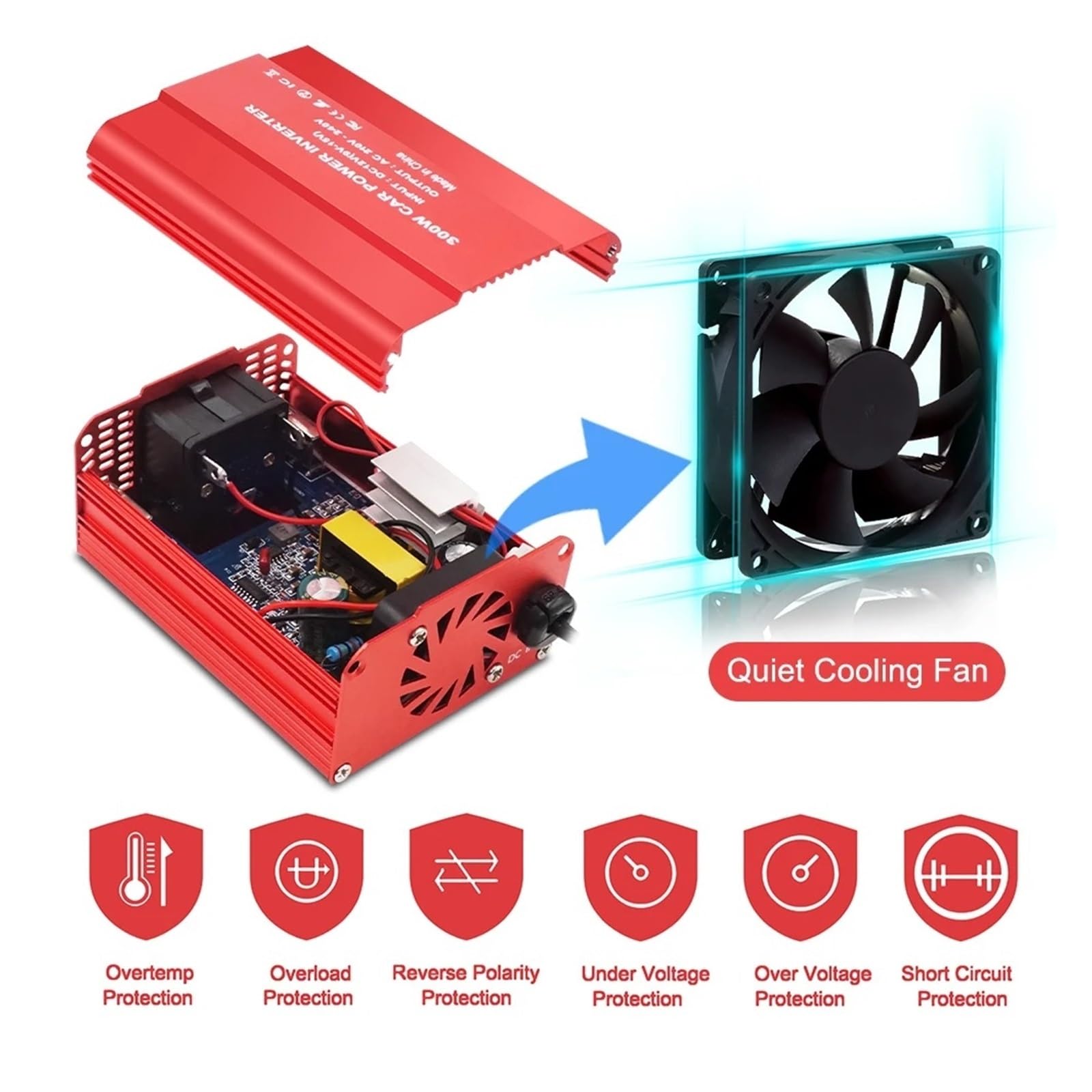 Onduleur 300W 1500W 2000W 2600W Onduleur De Puissance DC 12v vers AC 220V Convertisseur Batterie Externe Portable Onduleur Solaire Double Prise USB Universelle Convertisseur(300W)