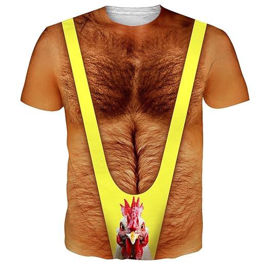 Fanient Hairy Chest for Mens T-Shirts Funny Graphics Crewneck Pattern Short Sleeve Tee Shirts