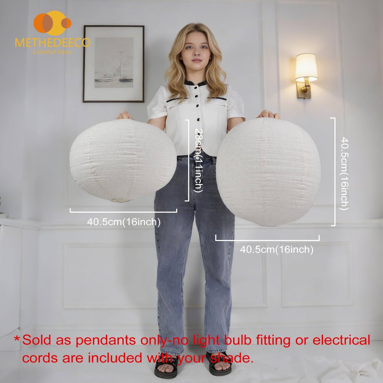 METHEDEECO Abażur żyrandol 2 sztuki, wiszący klosz z tkaniny 40 cm, ręcznie robiony, minimalistyczny styl, odpowiedni do salonu, sypialni i gabinetu