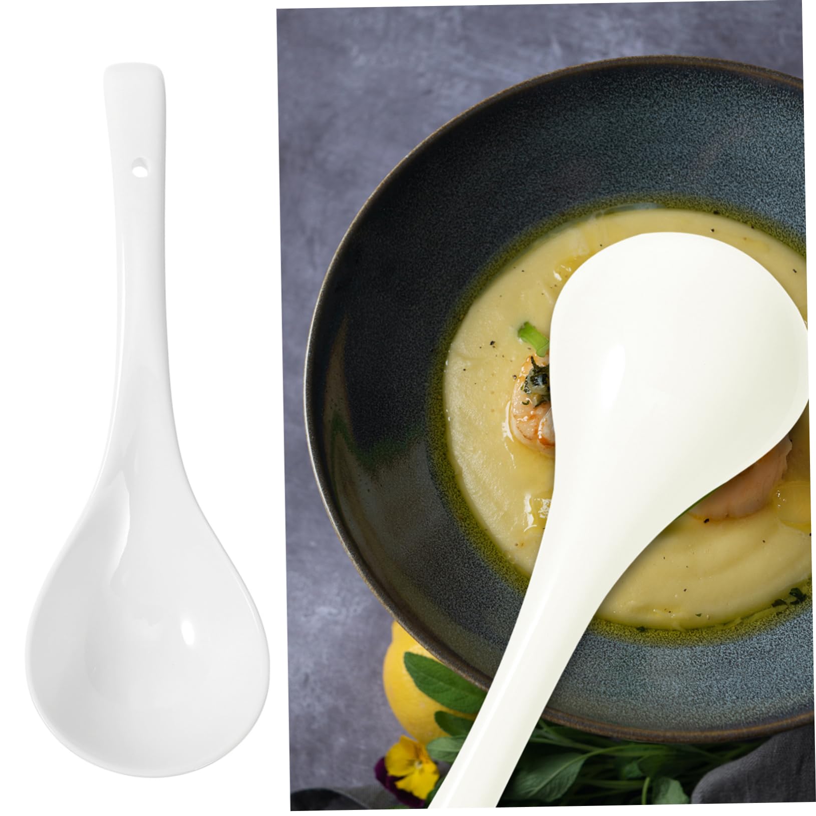 Cuillère à Soupe en Porcelaine 2 Pièces, Grosse Céramique Blanche