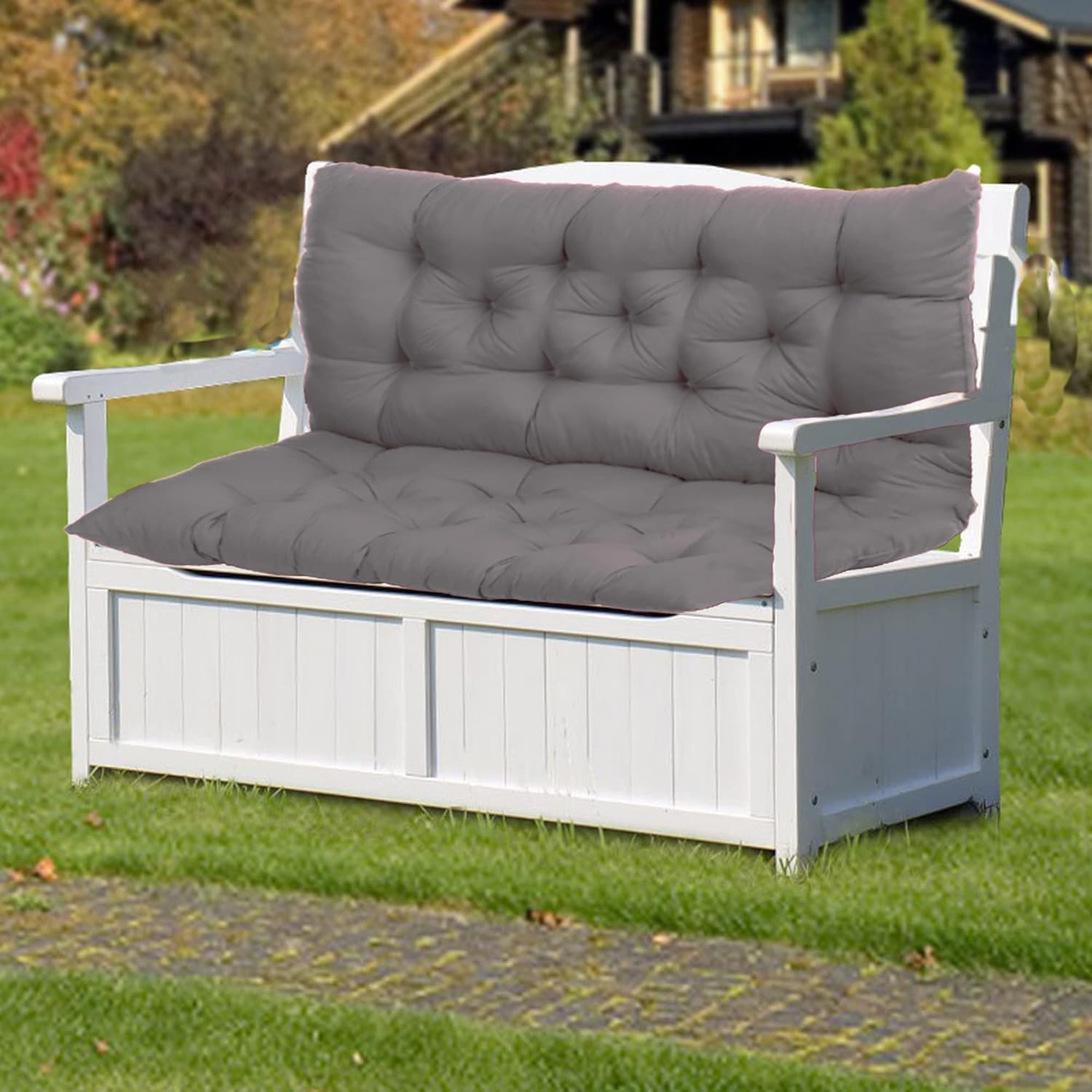Patio Swing Cushions with Backrest, 3in Thick Bench Cushion Loveseat Cushion with Ties, Porch Swing Pad for Outdoor Furniture Overstuffed for Patio Garden Swing Lounger,47x40in,Black