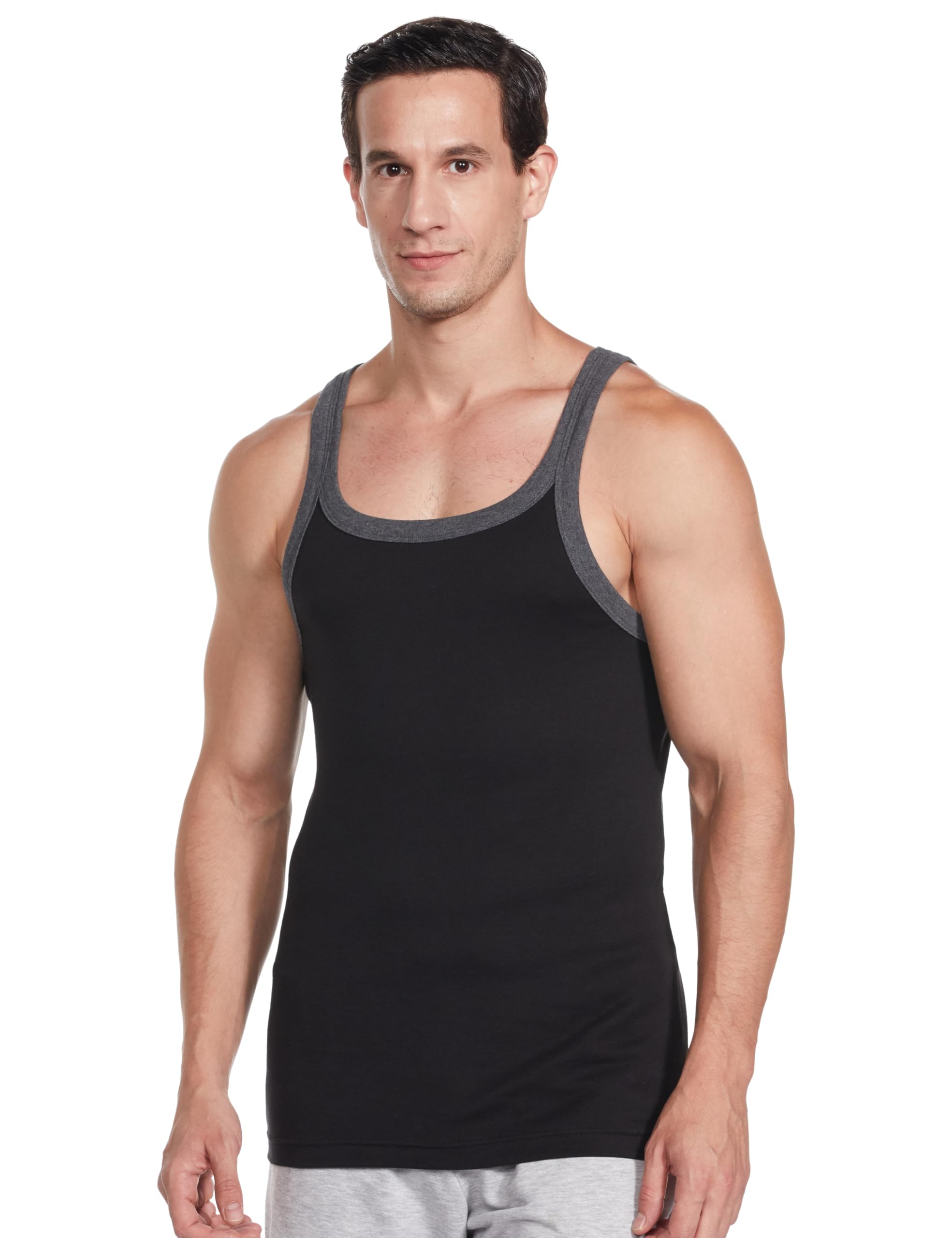 jockey US27 Men's Super Combed Cotton Rib Square Neck Gym Vest (Shoulder Strap Color May Vary)_Black & Charcoal_L-picture-14